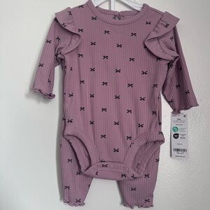 USED Carter's Mauve Bow Print Bodysuit Stretch
